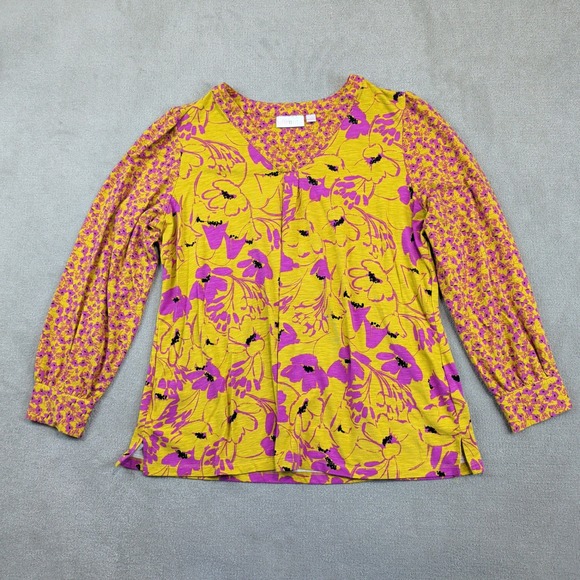 Belle by Kim Gravel XL Floral Mixed Print V-Neck Top Boho Slub Knit Long Sleeve — photo 2